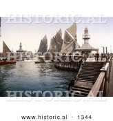 Historical Photochrom of Sailboats at the Pier in Lowestoft, Suffolk, East Anglia, England, United Kingdom by Al