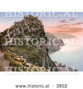 Historical Photochrom of Seagulls Flying Around Castle Rock over the Bay at Sunset in the Valley of Rocks Exmoor Lynton and Lynmouth Devon England UK by Al