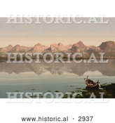 Historical Photochrom of Seven Sisters Mountains Reflecting in Norway by Al
