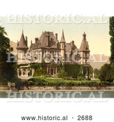 Historical Photochrom of Shadau Castle on Lake Thun, Switzerland by Al