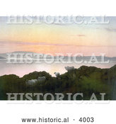 Historical Photochrom of Sheep on a Cliff Above a Lake at Sunset in England by Al
