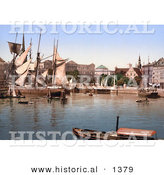 Historical Photochrom of Ships in the Harbor, Copenhagen, Denmark by Al