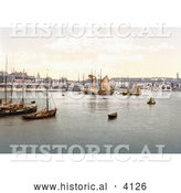 Historical Photochrom of Ships in the Harbour in Ramsgate Thanet Kent England UK by Al