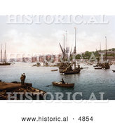 Historical Photochrom of Ships on the River Medway in Chatham, Kent, England, United Kingdom by Al