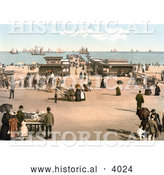 Historical Photochrom of Ships on the Water near the Jetty in Yarmouth Norfolk England UK by Al