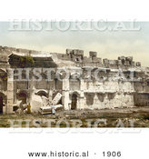 Historical Photochrom of Square Chamber of the Temple of the Sun in Baalbek by Al