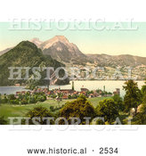 Historical Photochrom of Stansstad near Pilatus, Switzerland by Al