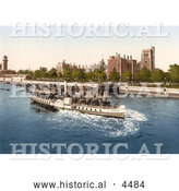 Historical Photochrom of Steamboat on the River Thames, Passing the Lambeth Palace in London, England by Al