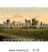 Historical Photochrom of Stonehenge in Salisbury, England by Al
