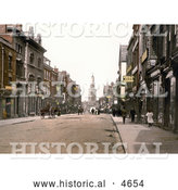 Historical Photochrom of Storefront Buildings and Street Scene of Westgate Street in Gloucester, England by Al
