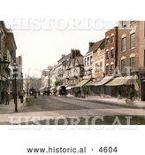 Historical Photochrom of Storefronts and Street Scene of Southgate Street in Gloucester England by Al