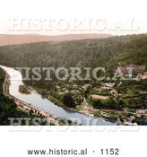 July 5th, 2013: Historical Photochrom of Symonds Yat Rock of the Railroad Along the River Wye in Symonds Yat in the Forest of Dean England by Al