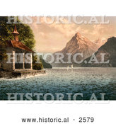 Historical Photochrom of Tell's Chapel on Lake Lucerne by Al