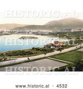 Historical Photochrom of Tennis Courts and Hotels Around the Mooragh Park Lake in Ramsey, Isle of Man, England by Al