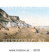 Historical Photochrom of Tents and People on the Beach in Overstrand Norfolk England by Al