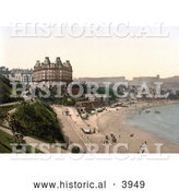 Historical Photochrom of the Beach in Front of the Grand Hotel in Scarborough North Yorkshire England UK by Al