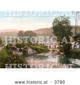 Historical Photochrom of the Bridge over the River by Malmsmead Inn in Exmoor Doone Valley Lynton and Lynmouth Devon England UK by Al
