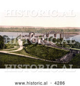 Historical Photochrom of the Bridge over the River Severn in Sharpness, Gloucestershire, England by Al