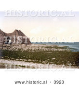 Historical Photochrom of the Cave on the Beach of Thornwick Bay on the North Sea in Flamborough England by Al