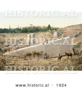 Historical Photochrom of the Center Stone of the Temple of Bacchus, Baalbek by Al