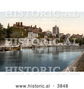 Historical Photochrom of the Church, College and Archbishops Palace on the River Medway in Maidstone Kent England UK by Al