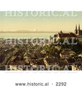Historical Photochrom of the City of Neuchatel, Switzerland by Al