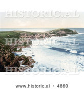 Historical Photochrom of the Coast of Newquay, Towan Head, Cornwall, England by Al