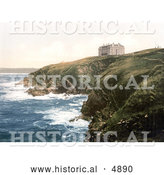 Historical Photochrom of the Coastal Headland Hotel on Beacon Cove in Newquay Cornwall England by Al