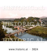 Historical Photochrom of the Dinham Bridge Spanning the Teme River and the Ludlow Castle in the Village of Ludlow Shropshire England UK by Al