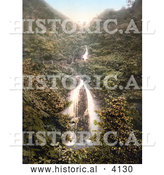 Historical Photochrom of the Doon Glen Waterfall in Laxey Isle of Man England by Al