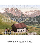 Historical Photochrom of the Gasthof Valentini Sellajoch Building and Marmolada As Seen from the Sellajoch, Tyrol, Austria by Al