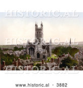 Historical Photochrom of the Gloucester Cathedral and Steeple of Another Church Surrounded by Buildings in Gloucester England UK by Al