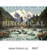 Historical Photochrom of the Gorge of the Lutschine River in Switzerland by Al