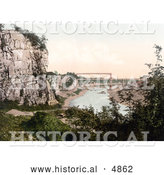 Historical Photochrom of the Great Tubular Bridge, Chepstow Railway Bridge, or the Chepstow Bridge over the River Wye in Chepstow, Wales, England by Al
