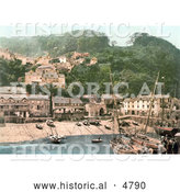 Historical Photochrom of the Harbor and Red Lion Hotel in Clovelly Devon England by Al