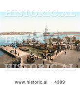 Historical Photochrom of the Harbour in Portsmouth, Hampshire, England by Al