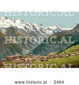 Historical Photochrom of the Highland Village of Murren, Switzerland by Al