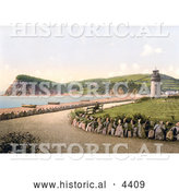 Historical Photochrom of the Lighthouse, Beach and the Ness in Teignmouth, Devon, England, United Kingdom by Al
