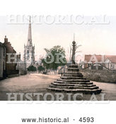 Historical Photochrom of the Market Cross, St Wystan’s Church and Repton School in Derbyshire England by Al