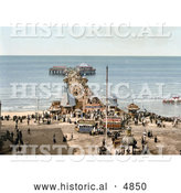 Historical Photochrom of the North Pier on the Irish Sea in Blackpool, Lancashire, England by Al
