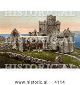 Historical Photochrom of the Original Peel Cathedral in Ruins in Peel Isle of Man England by Al