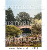 Historical Photochrom of the Penshurst Bridge Spanning Water, England by Al