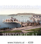Historical Photochrom of the Pier and Drake’s Island in Plymouth, Dorset, England, UK by Al