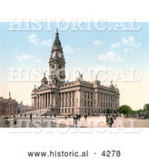 Historical Photochrom of the Portsmouth Guildhall or Town Hall in Portsmouth, Hampshire, England by Al