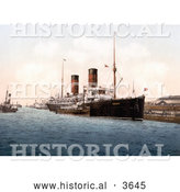 Historical Photochrom of the RMS Campania Steamboat on the Mersey River in England by Al