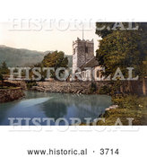 Historical Photochrom of the St Oswald’s Church on the Waterfront in Grasmere Lake District Cumbria England UK by Al