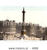 Historical Photochrom of the Statues, Water Fountains and Nelson’s Column in Trafalgar Square, London, England by Al