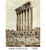 Historical Photochrom of the Temple of Jupiter Columns, Baalbek, Lebanon by Al