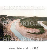 Historical Photochrom of the Tidenham Bend, Stream and Cliffs in Chepstow, Wales, England by Al