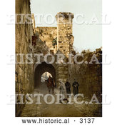 Historical Photochrom of the Tower of Antonia, Jerusalem by Al